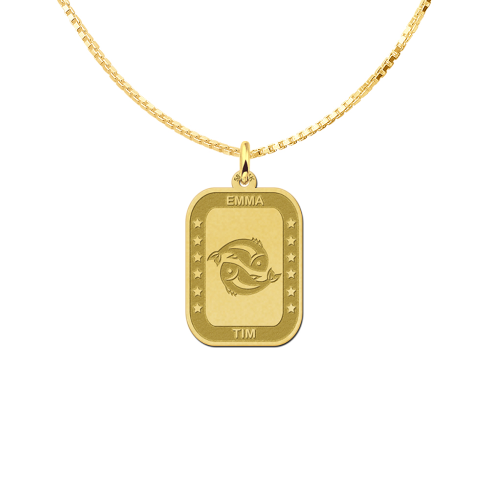 Gold rectangular pendant zodiac pisces