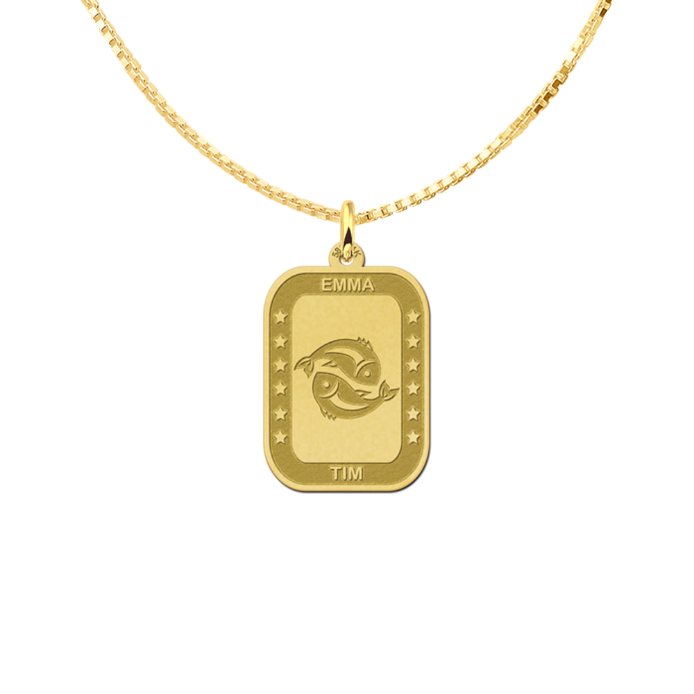 Gold rectangular pendant zodiac pisces