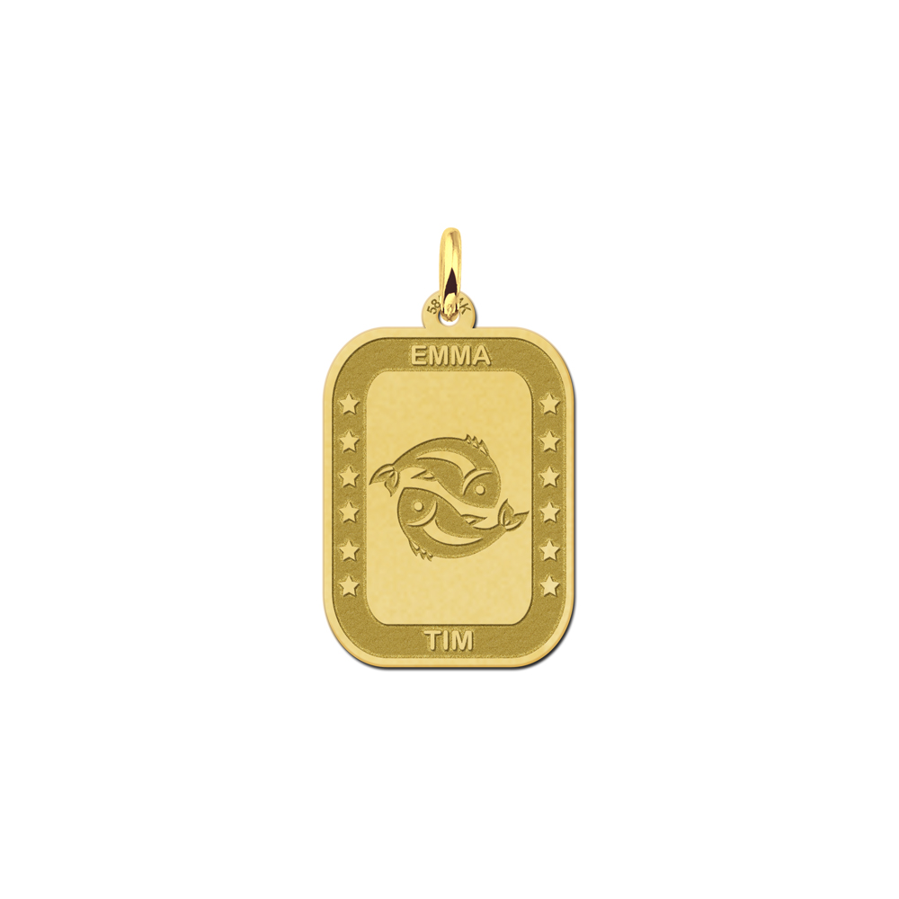 Gold rectangular pendant zodiac pisces