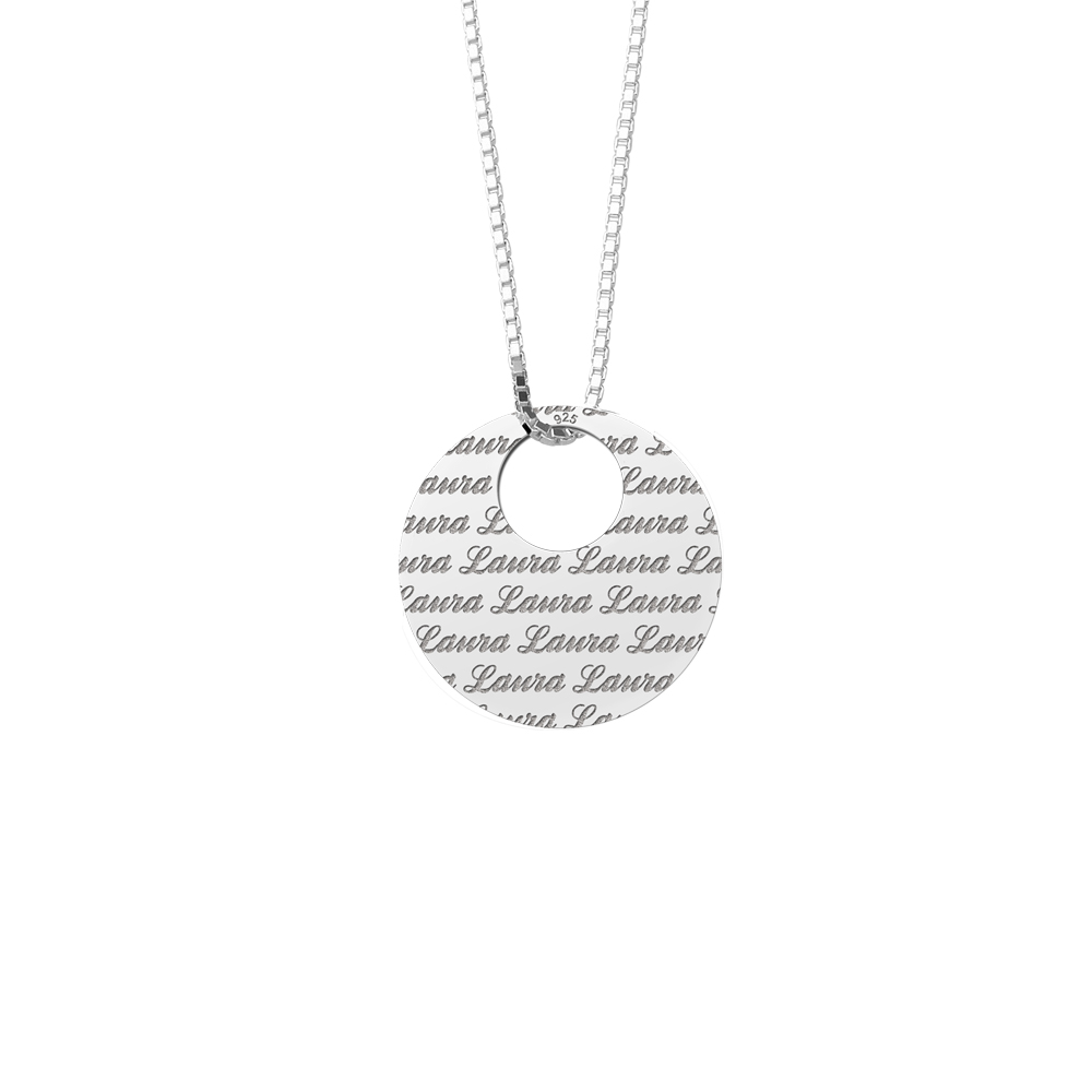 Silver Necklace Engraved Round
