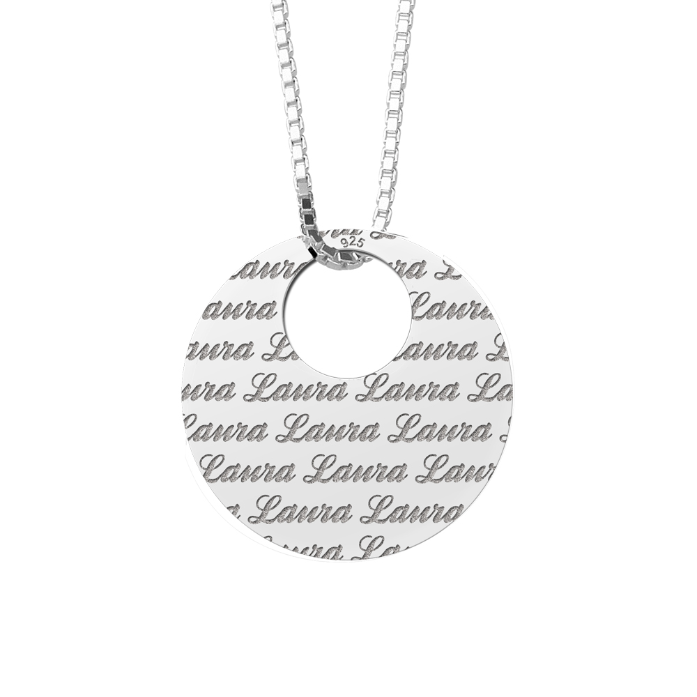 Silver Necklace Engraved Round