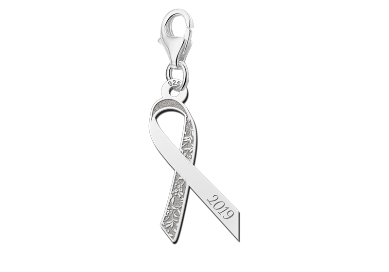 Charm for Pink Ribbon with flowers and engraving