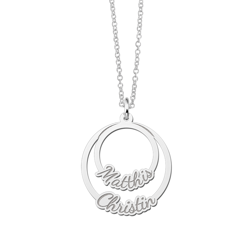 Silver round pendant for two names