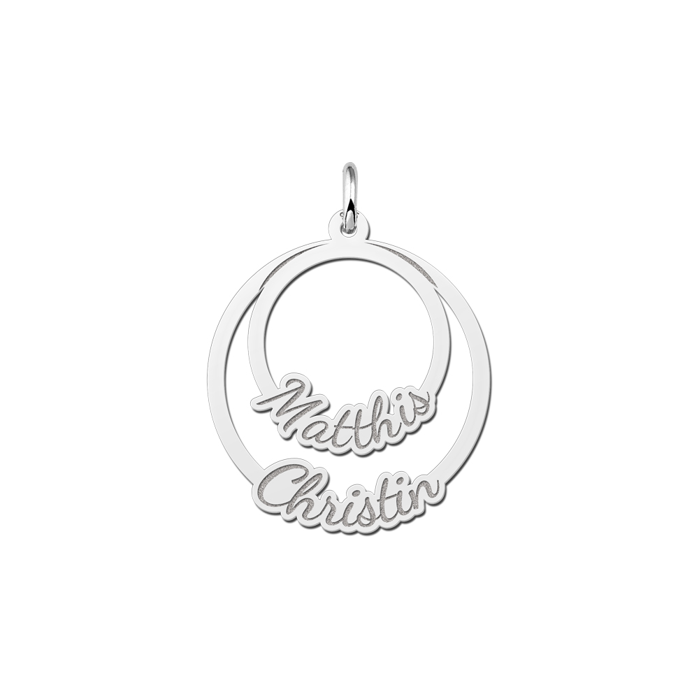 Silver round pendant for two names