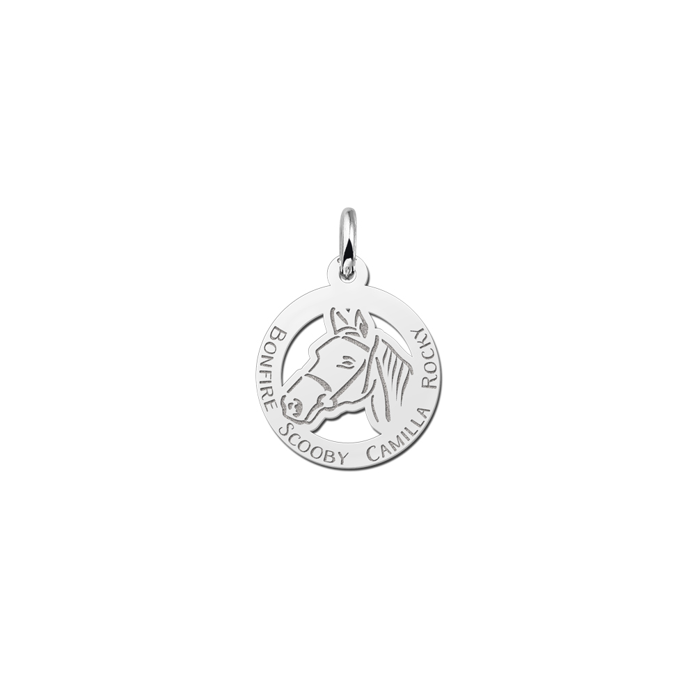 Silver horse head pendant with name engraving