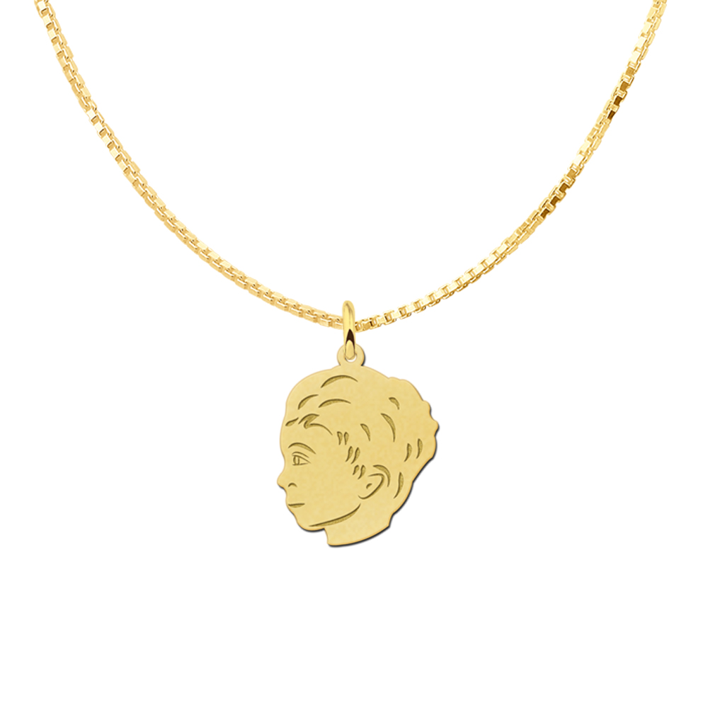 Gold boy child head pendant with back engraving