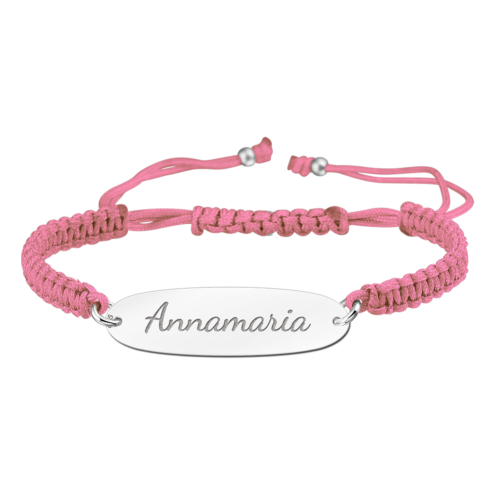 Silver children's bracelet with name pink