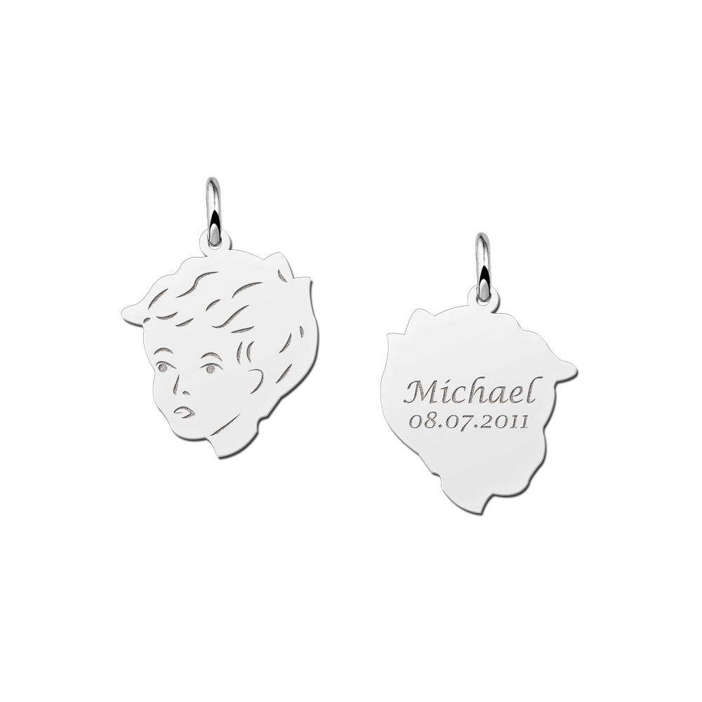 Boys Child head silver pendant with back engraving