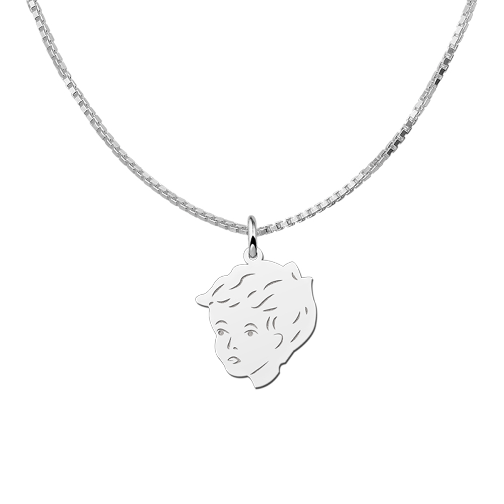 Boys Child head silver pendant with back engraving