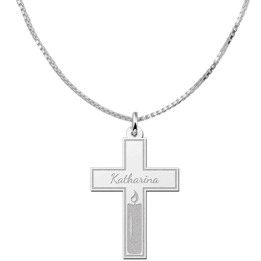 Silver Communion cross with engraving and cut out candle