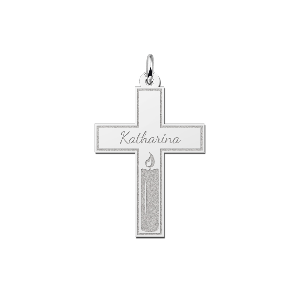 Silver Communion cross with engraving and cut out candle
