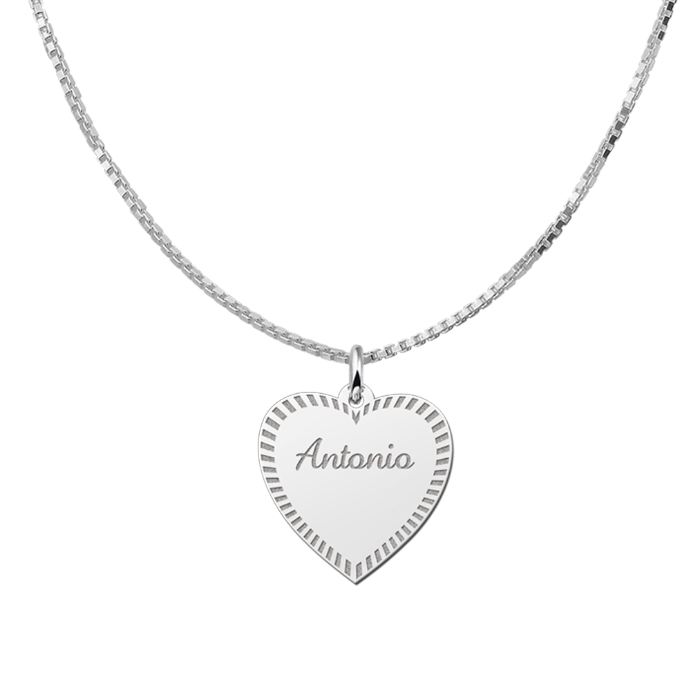 Silver engraved heart nametag design