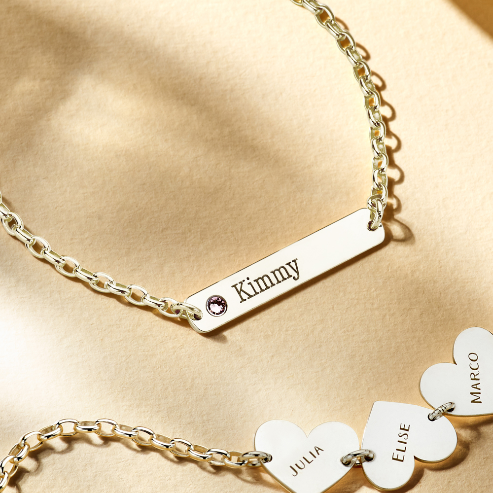 Silver name bracelet with birthstone