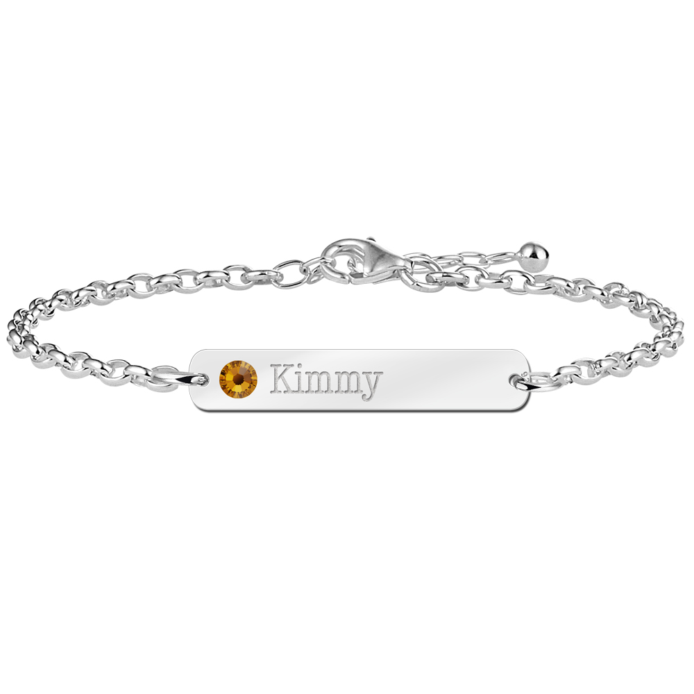 Silver name bracelet with birthstone