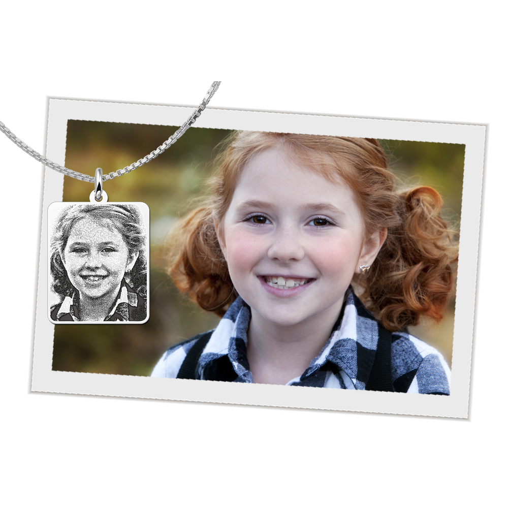 Silver photo necklace dog tag