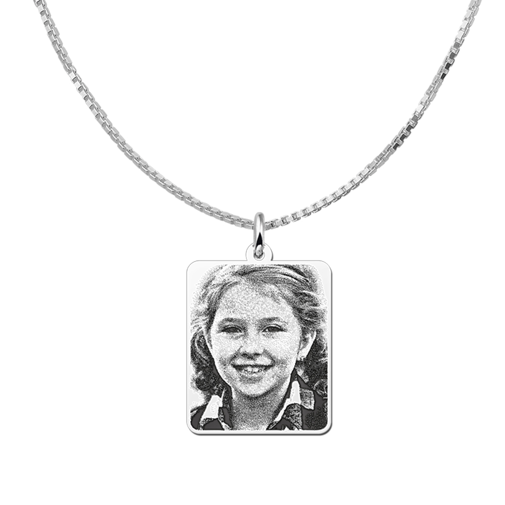 Silver photo necklace dog tag