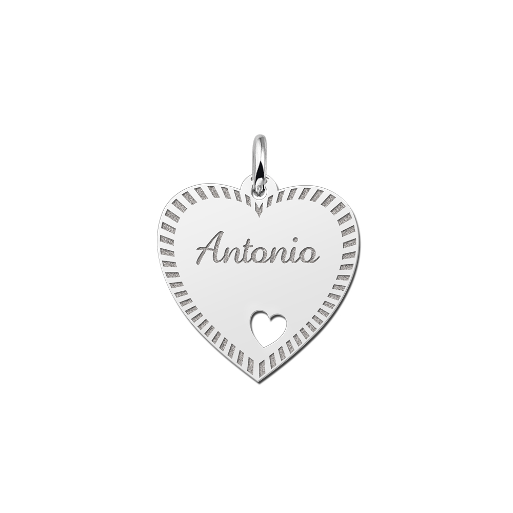 Silver engraved heart nametag design heart