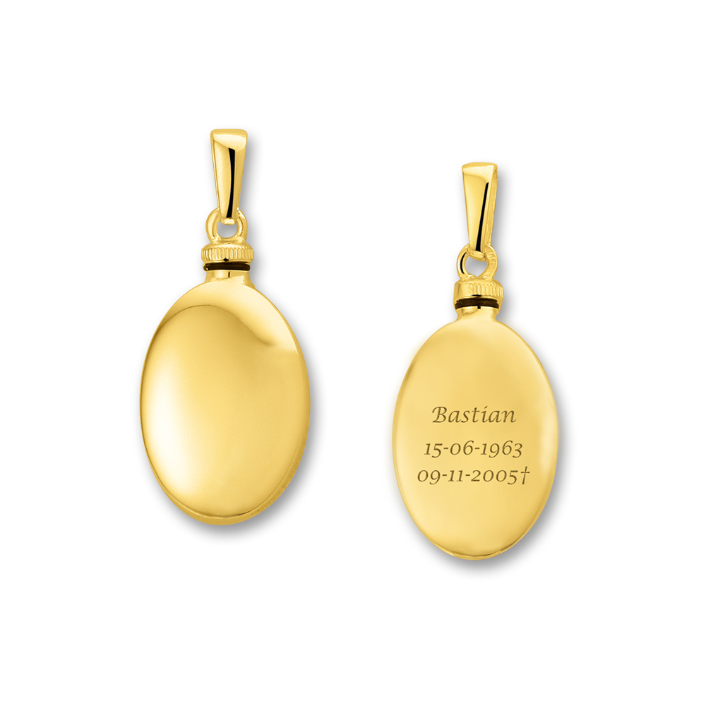 Golden oval ash pendant with engraving - big