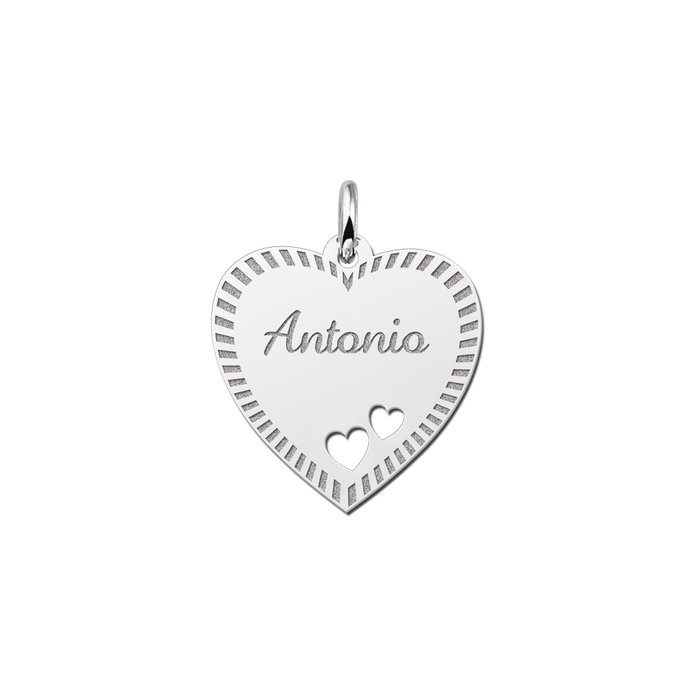 Silver engraved heart nametag design hearts