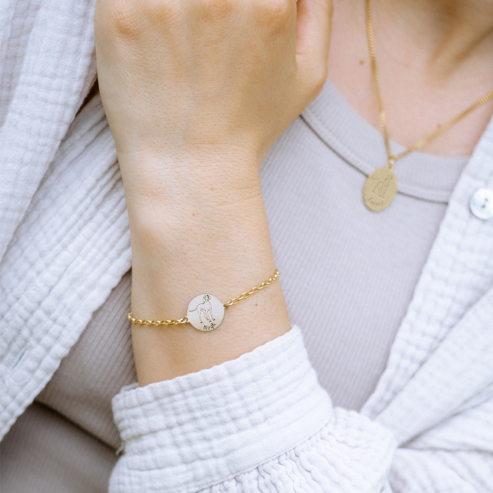 Gold dog bracelet with name Border Collie