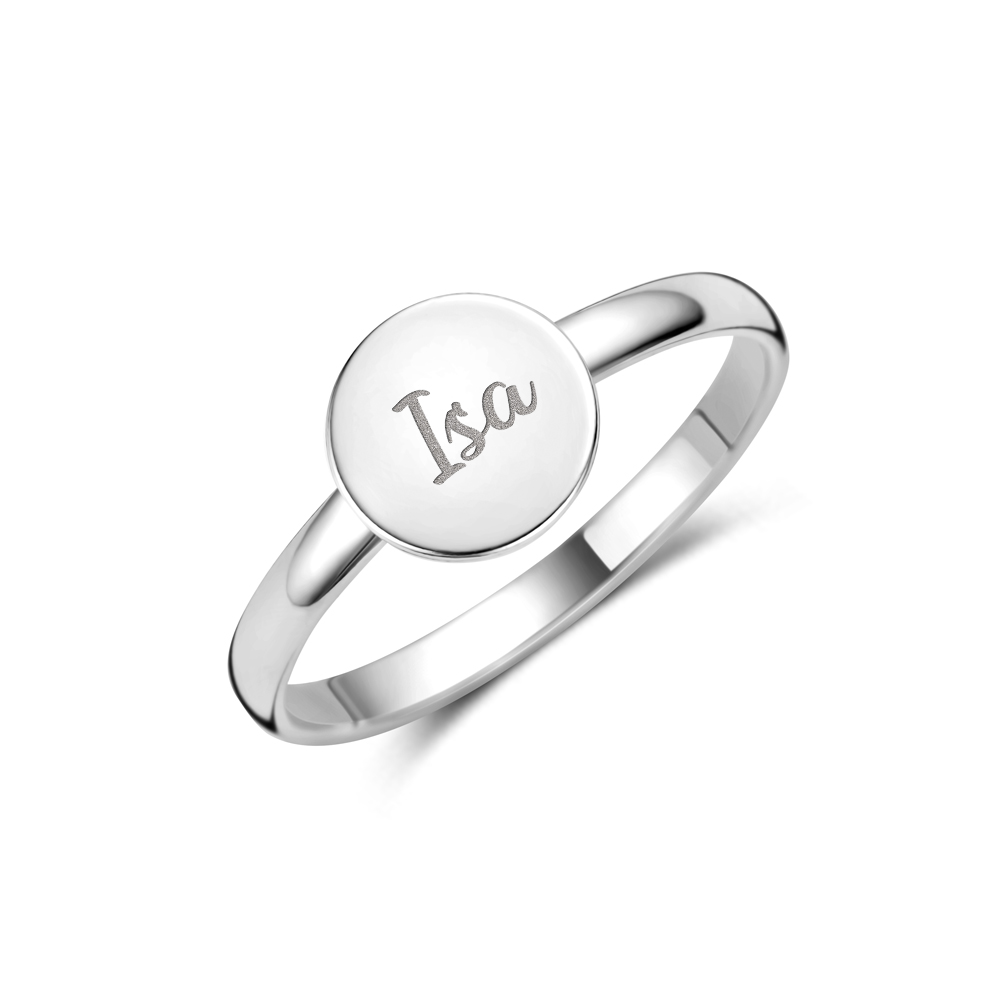 Silver round signet ring with name
