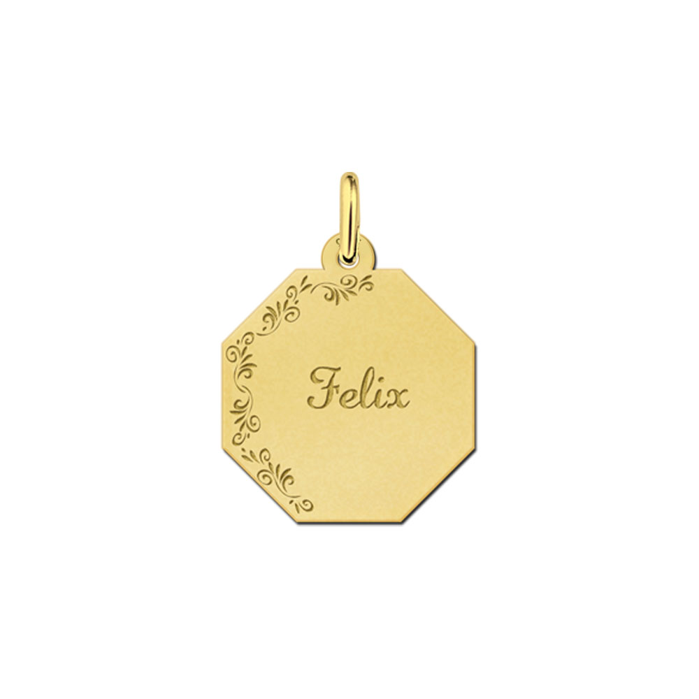 Geometric gold-plated pendant with floral border and name