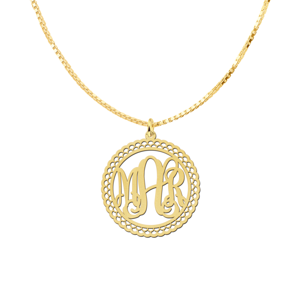 Gold Monogram Necklace with Border, Large