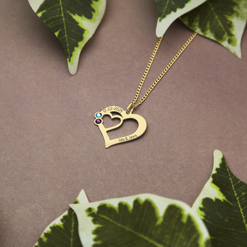 Gold heart pendant with two birthstones