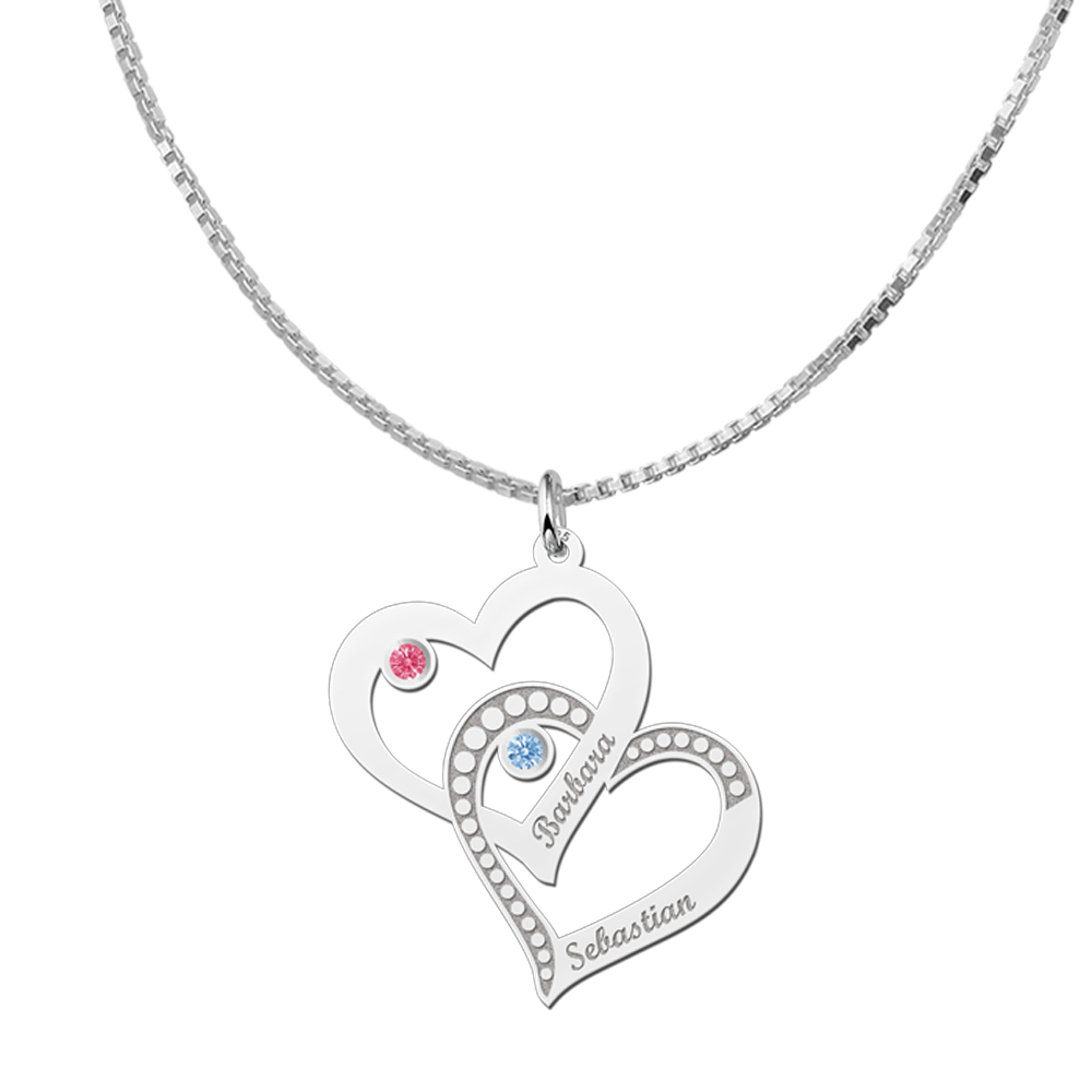 Silver heart pendant with birthstones