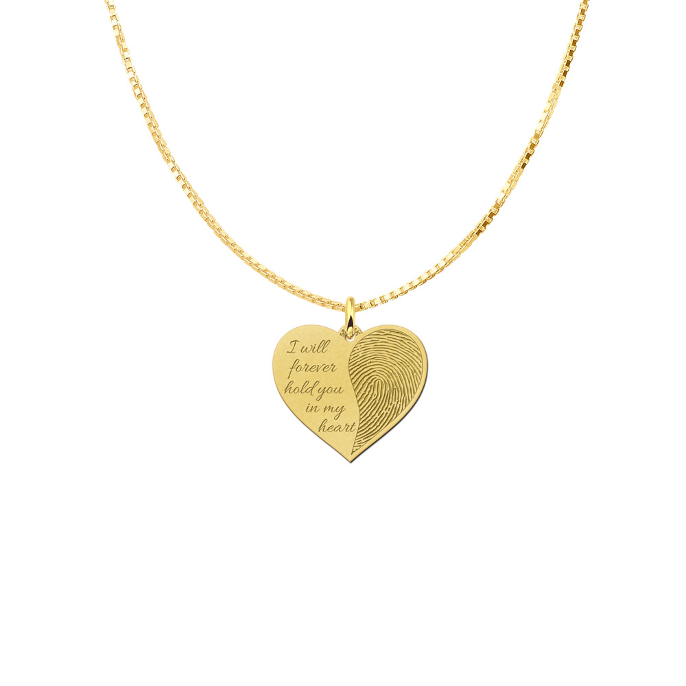 Golden fingerprint jewellery in heart shape