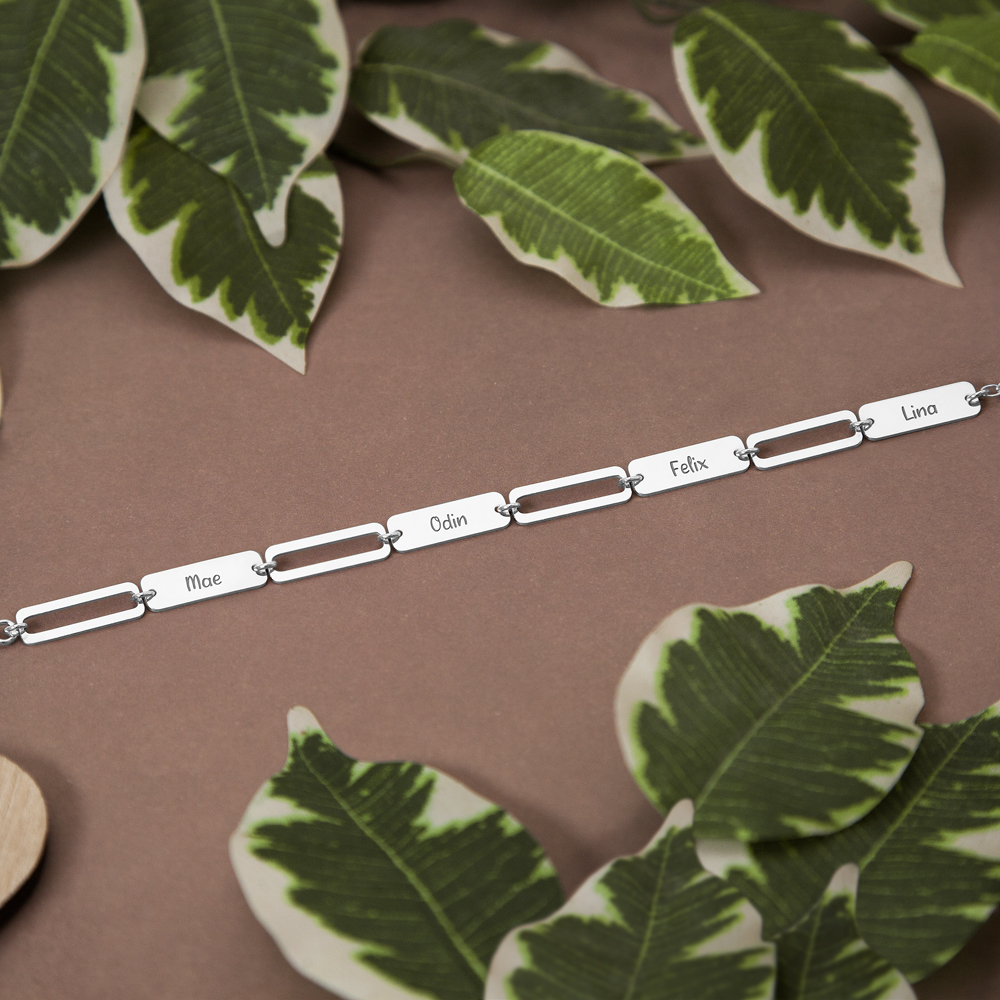 Silver Paperclip Bracelet with Names