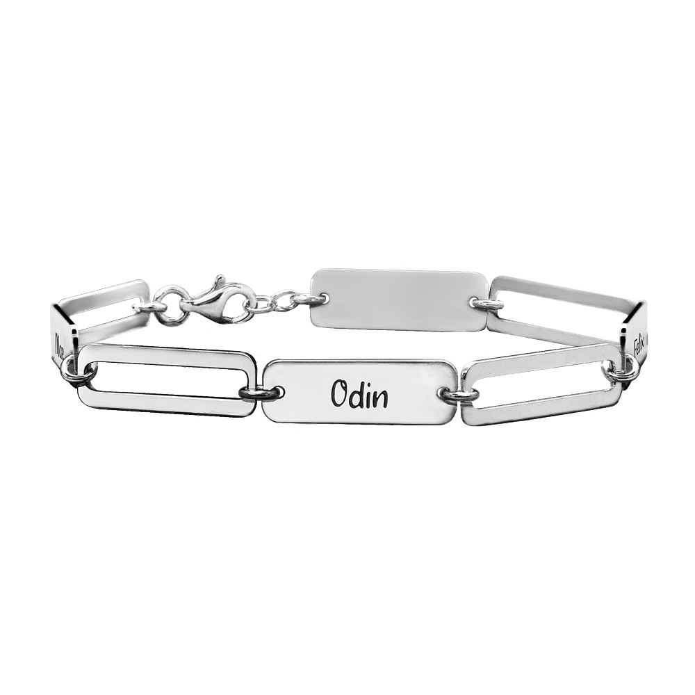Silver Paperclip Bracelet with Names