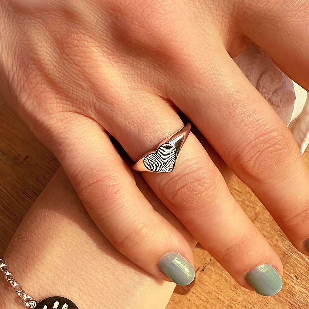 Silver Signet Ring with Heart Shaped Fingerprint