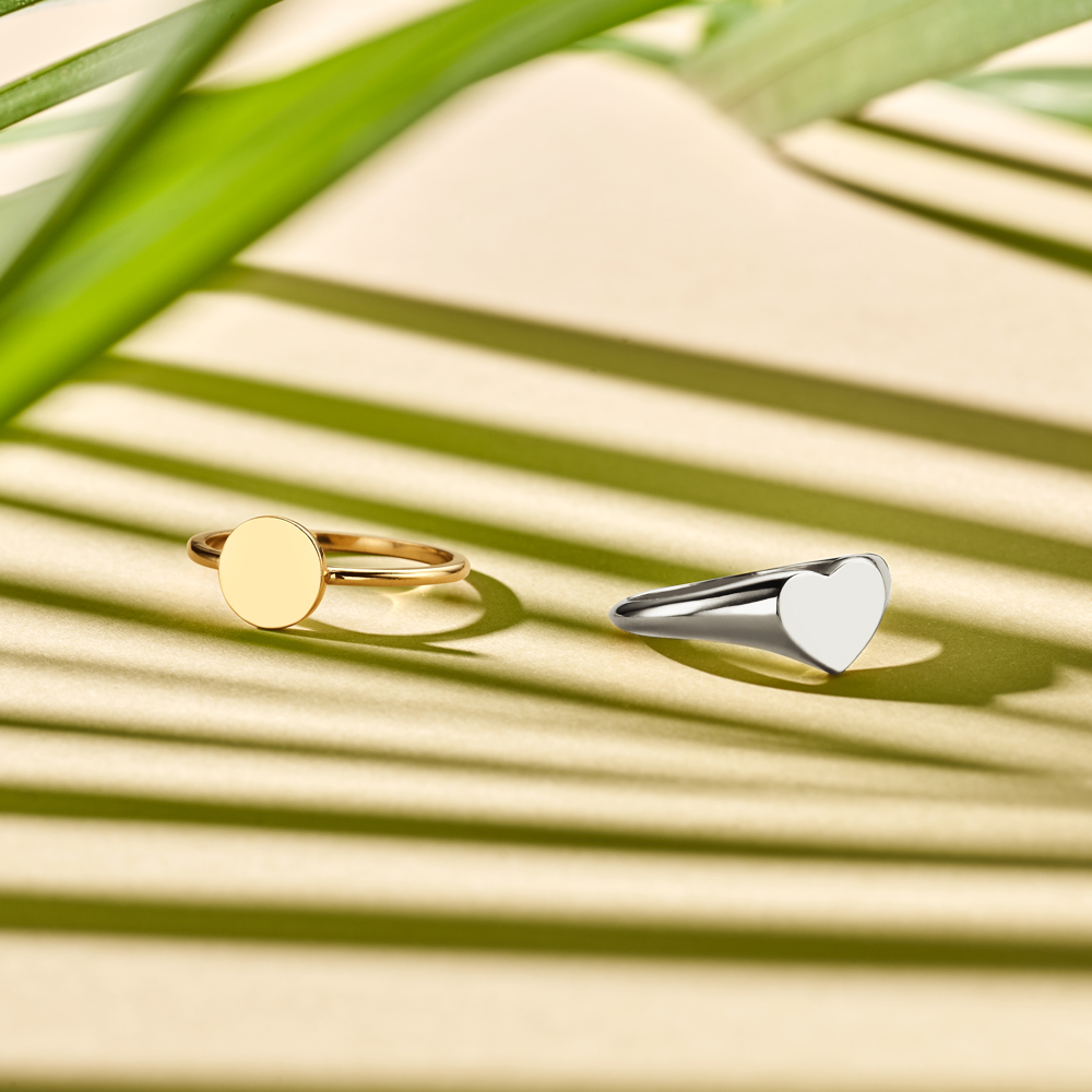 Silver Signet Ring with Heart Shaped Fingerprint