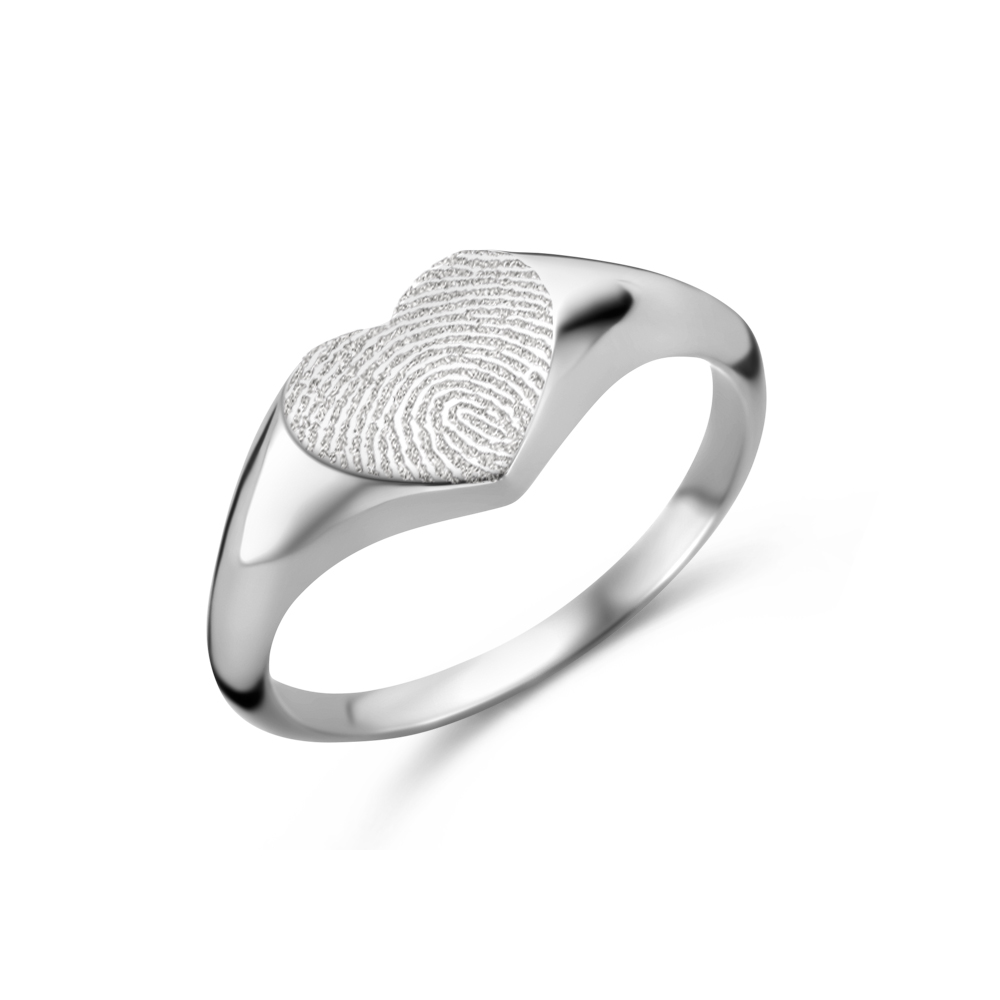 Silver Signet Ring with Heart Shaped Fingerprint