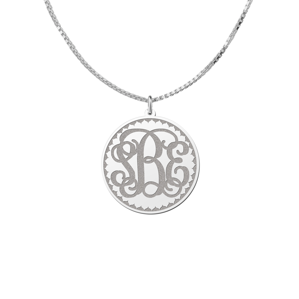 Silver Monogram Necklace Engraved, Large