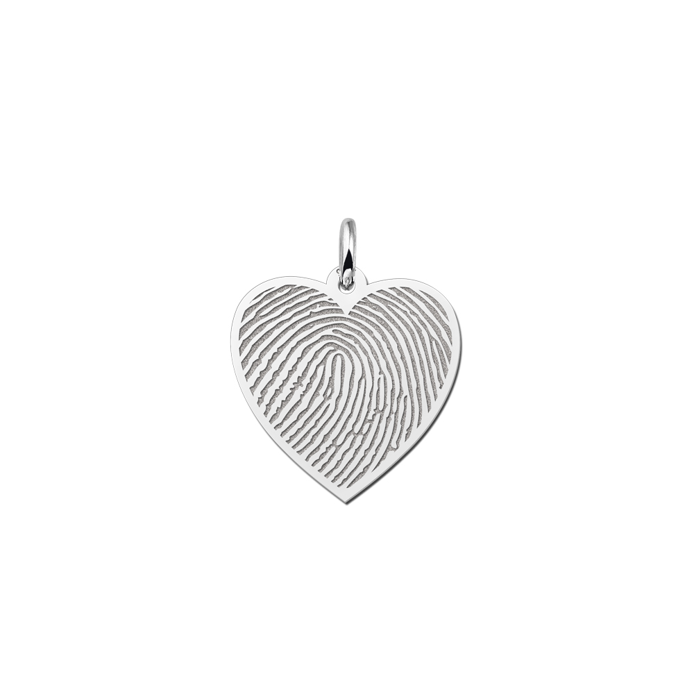 Silver heart pendant fully filled with fingerprint