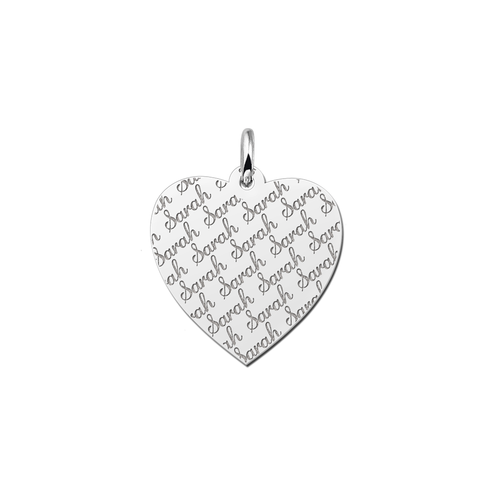 Silver  heart nametag repeat engraving