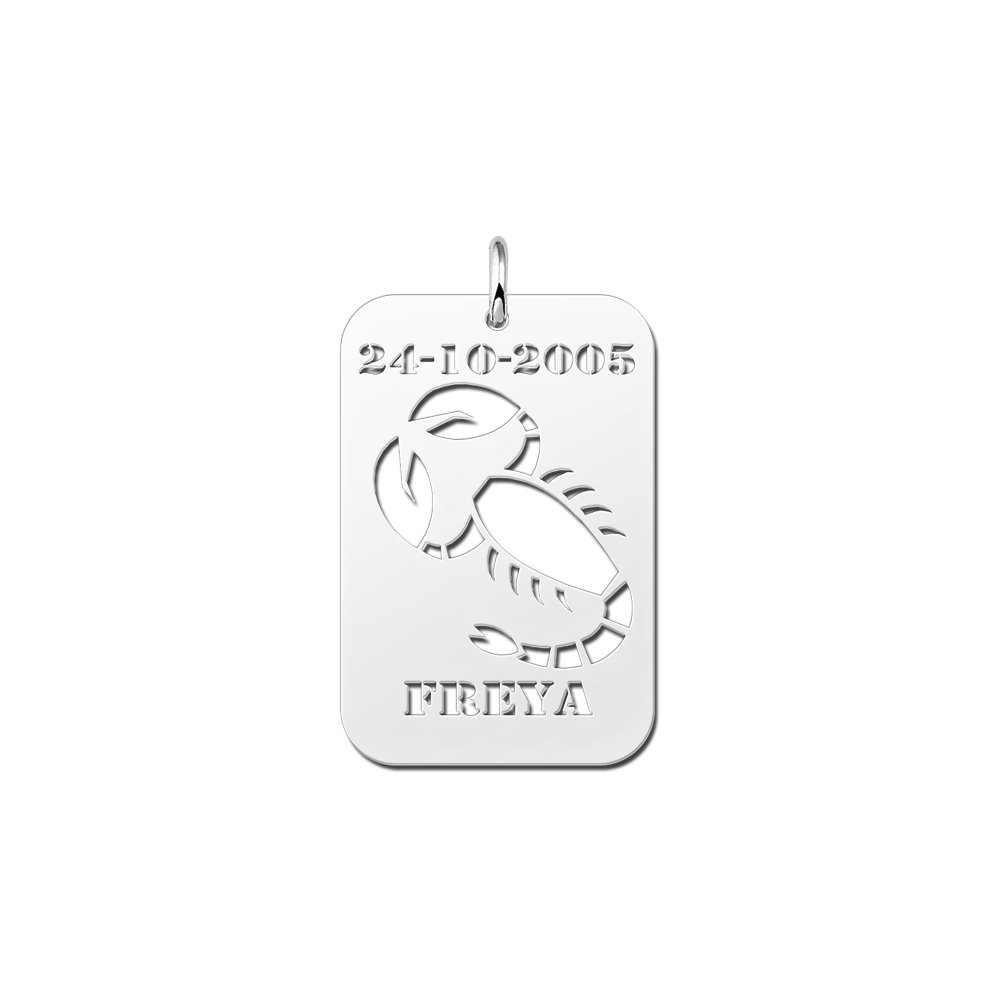 Silver Zodiac Pendant Scorpio with Date and Name Engraving