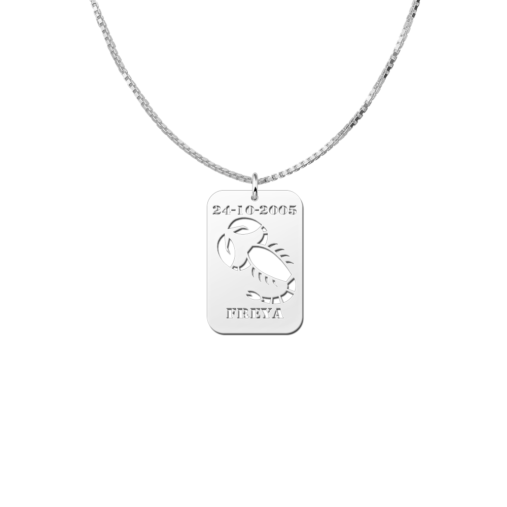 Silver Zodiac Pendant Scorpio with Date and Name Engraving