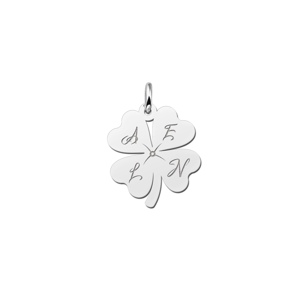 Silver cloverleaf pendant with initials