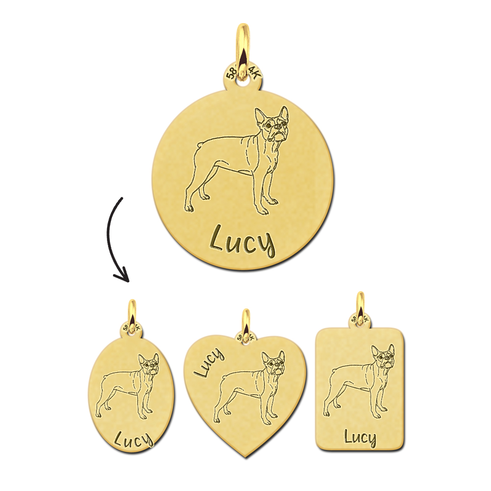 Gold dog pendant Boston Terrier