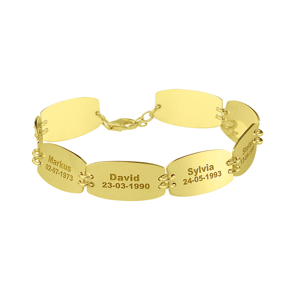 Gold name bracelet 8 names and birthdates