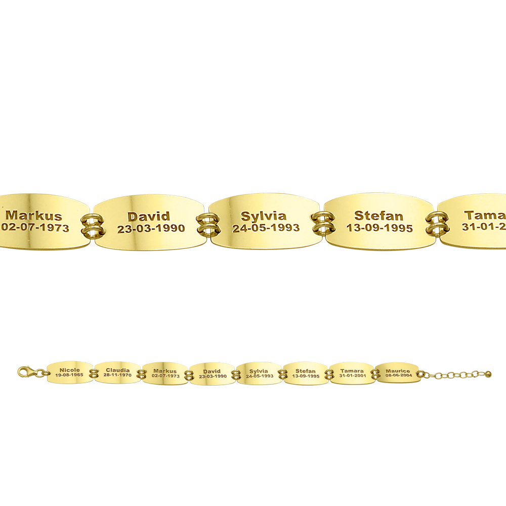 Gold name bracelet 8 names and birthdates