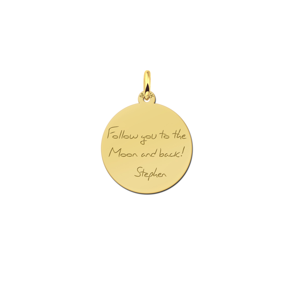 Golden Disc Pendant with Text Engravement