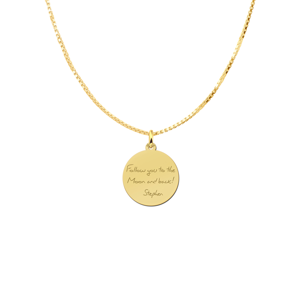 Golden Disc Pendant with Text Engravement