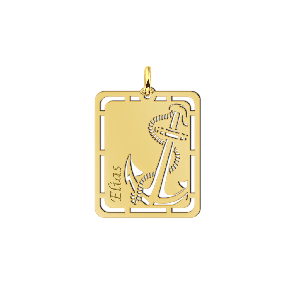 Golden Men's Pendant with Anchor
