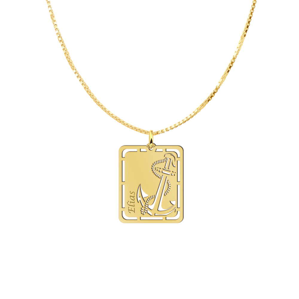 Golden Men's Pendant with Anchor