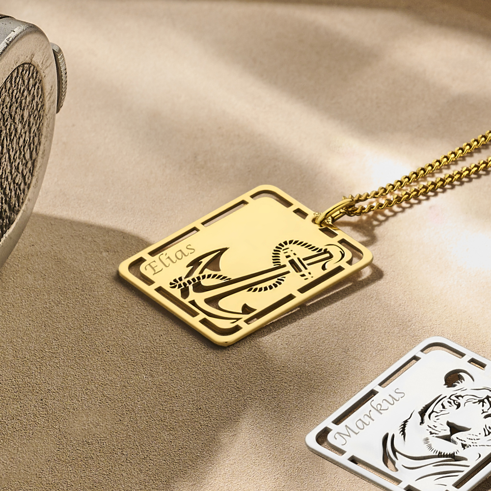 Golden Men's Pendant with Anchor