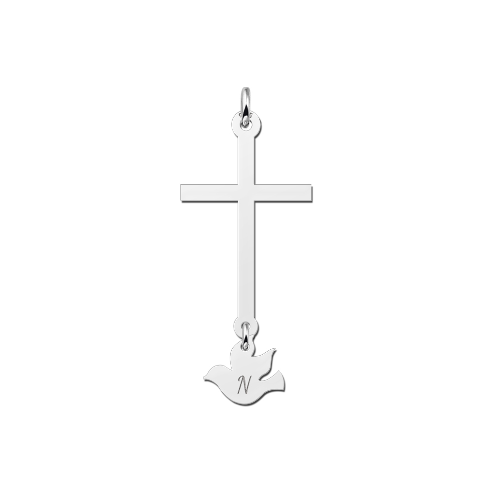 Silver Communion cross with pigeon